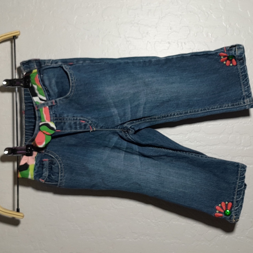 GYMBOREE 4T Embroidered Bling Gem Cuff Slit Pull On Jeans